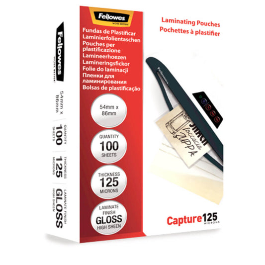 Folie pentru Laminare Fellowes, 125 Microni, 54x86 mm, 100 Folii/Top, Folie Laminare, Folii pentru Laminare, Set Folii Laminare, Top Folii Laminare, Folie pentru Laminat, Folii pentru Laminat, Folie de Laminare, Folii de Laminare