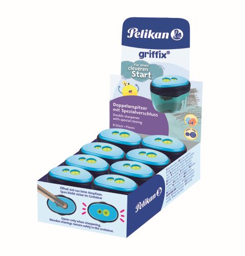 Ascutitoare Dubla Griffix, Culoare Albastra, Set 8 Bucati, Prezentare Pe Display