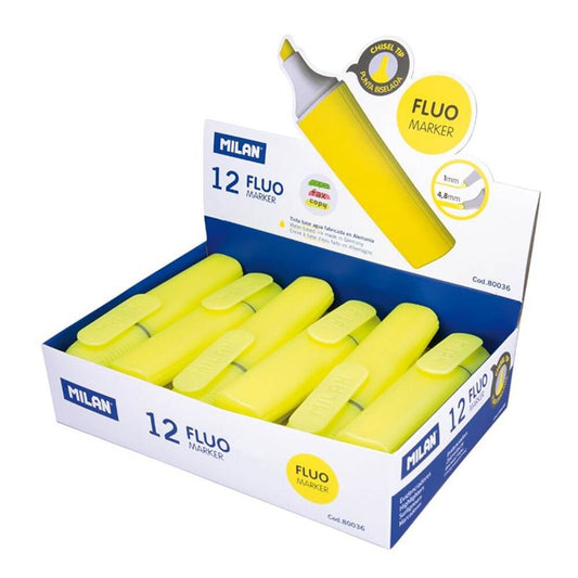 Set 12 Markere Evidentiatoare Pastel Milan, Varf de 2-5 mm, Galbene, Marker Evidentiator, Markere, Marker Galben, Markere Galbene, Marker cu Vopsea Galbene, Marker pentru Scoala, Markere Scoala, Textmarker, Marker Highlighter