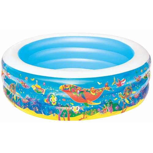 Piscina Gonflabila Cu 3 Inele Si Imprimeu Acvatic, 196 X 53 Cm