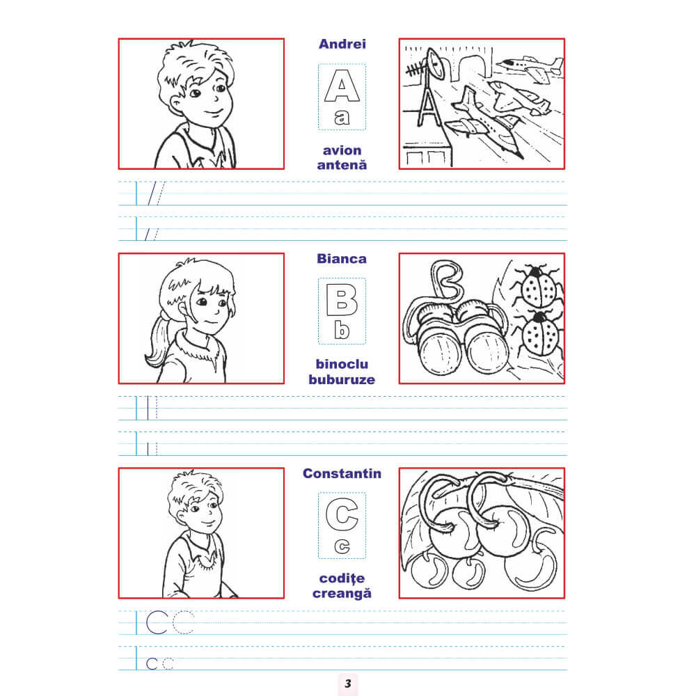 Alfabetul si Cifrele, Carte de Colorat A4 cu Exercitii Grafice 2 in 1 si Joc, 96 de Autocolante