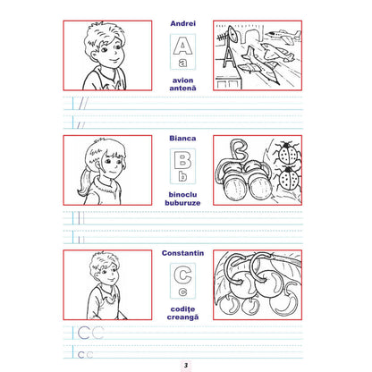 Alfabetul si Cifrele, Carte de Colorat A4 cu Exercitii Grafice 2 in 1 si Joc, 96 de Autocolante
