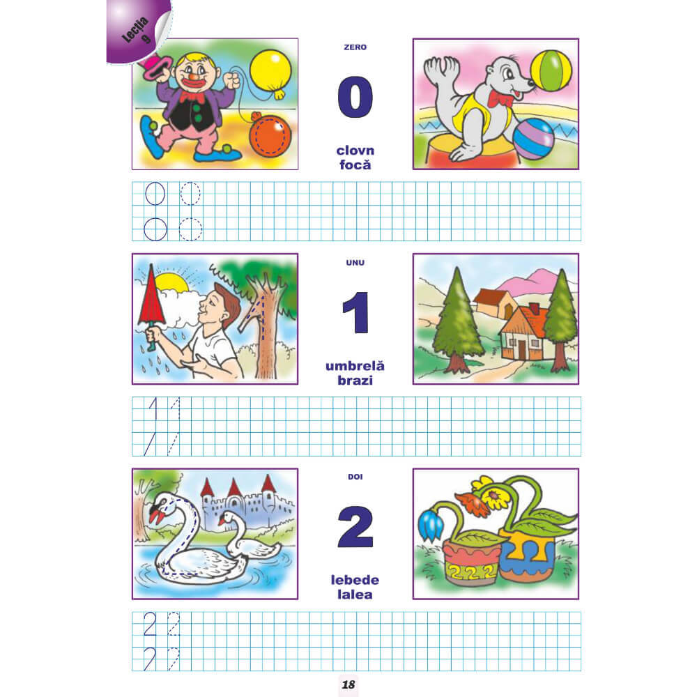 Alfabetul si Cifrele, Carte de Colorat A4 cu Exercitii Grafice 2 in 1 si Joc, 96 de Autocolante