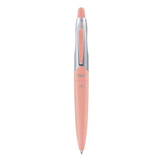 Pix cu Gel MILAN Capsule Silver, Scriere Albastra, Grosime Varf 1 mm, Mecanism si Corp din Plastic si Metal de Culoare Roz, Pixuri cu Gel, Pixuri Gel Albastre, Pixuri Albastre cu Gel, Pix Scolar, Pix pentru Scolari, Rechizite Scolare, Pix Office