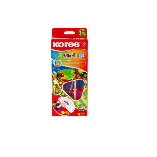 Set 12 Culori Acuarele Kores cu pensula Akuarellos, Pastila 30 mm, Set Acuarele, Acuarele cu Pensula, Acuarele Kores, Set Culori Acuarele, Acuarele pentru Scoala, Acuarele Copii, Acuarele Pictura, Acuarele Tub, Paleta Acuarele, Set de Acuarele