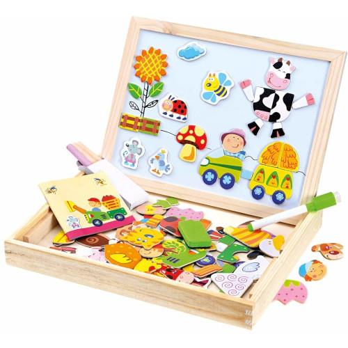 Tabla Magnetica Si De Scris Cu Creta In Cutiuta Din Lemn