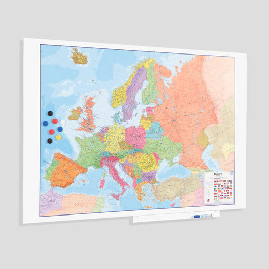 Skinmap Magnetic Cu Suprafata Lacuita, Design Fara Cadru, Modular, Harta Europei, Dimensiune 100 X 150 Cm