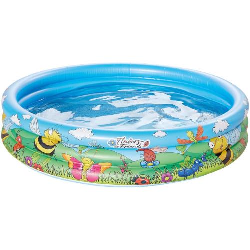 Piscina Gonflabila Cu 3 Inele Si Imprimeu Flower And Friends, 100x23 Cm