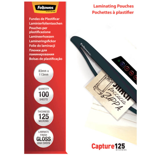 Folie pentru Laminare Fellowes, 125 Microni, 83x113 mm, 100 Folii/Top, Folie Laminare, Folii pentru Laminare, Set Folii Laminare, Top Folii Laminare, Folie pentru Laminat, Folii pentru Laminat, Folie de Laminare, Folii de Laminare