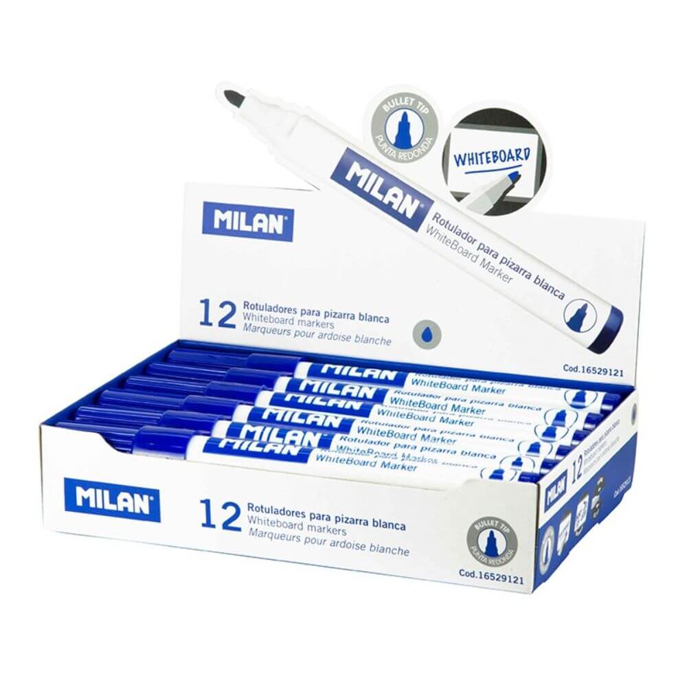 Set 12 Markere MILAN Albastre Pentru Tabla Magnetica, Marker, Marker Albastru, Markere Albastre, Marker cu Cerneala Albastra, Marker Nepermanent Tabla, Markere Nepermanente Tabla, Marker Albastru Tabla Magnetica, Marker Whiteboard