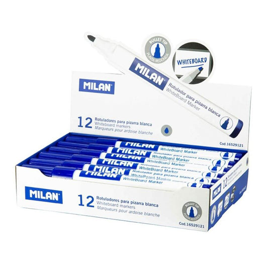 Set 12 Markere MILAN Albastre Pentru Tabla Magnetica, Marker, Marker Albastru, Markere Albastre, Marker cu Cerneala Albastra, Marker Nepermanent Tabla, Markere Nepermanente Tabla, Marker Albastru Tabla Magnetica, Marker Whiteboard