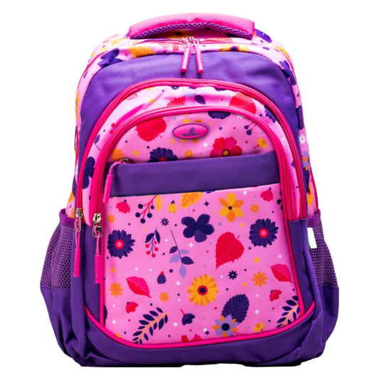 Ghiozdan Scolar Ecada, Dimensiuni 46x32x18 cm, Bretele cu Burete Reglabile si Patru Fermoare, Material Poliester, Culoare Mov/Roz