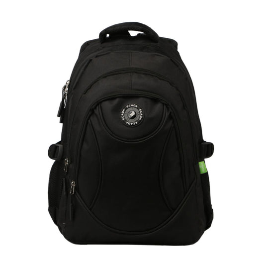 Ghiozdan Scolar Ecada, Dimensiuni 46x32x18 cm, Bretele cu Burete Reglabile si Trei Fermoare, Material Poliester, Culoare Negru