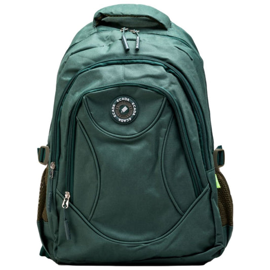 Ghiozdan Scolar Ecada, Dimensiuni 46x32x18 cm, Bretele cu Burete Reglabile si Trei Fermoare, Material Poliester, Culoare Verde