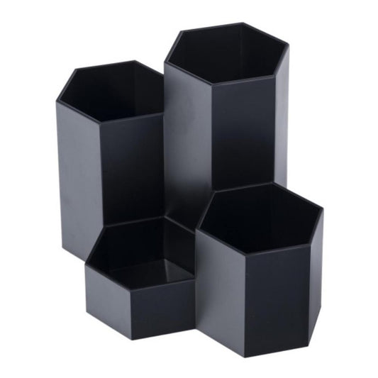 Suport Birou Ecada, 4 Compartimente de Plastic, Culoare Negru