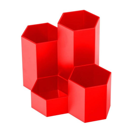 Suport Birou Ecada, 4 Compartimente de Plastic, Culoare Rosu