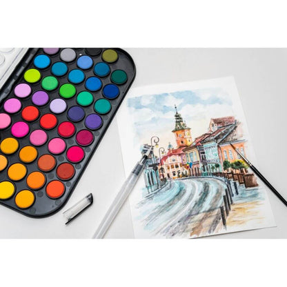 Acuarele cu 2 Pensule Daco, 48 de Culori, Culori Pictura, Acuarele Scoala, Acuarele Pictura, Paleta de Acuarele, Set Culori Acuarele, Acuarele Scolare, Materiale Arta, Materiale de Pictura, Accesorii Pictura, Paleta Pictura, Set Paleta cu Pensule