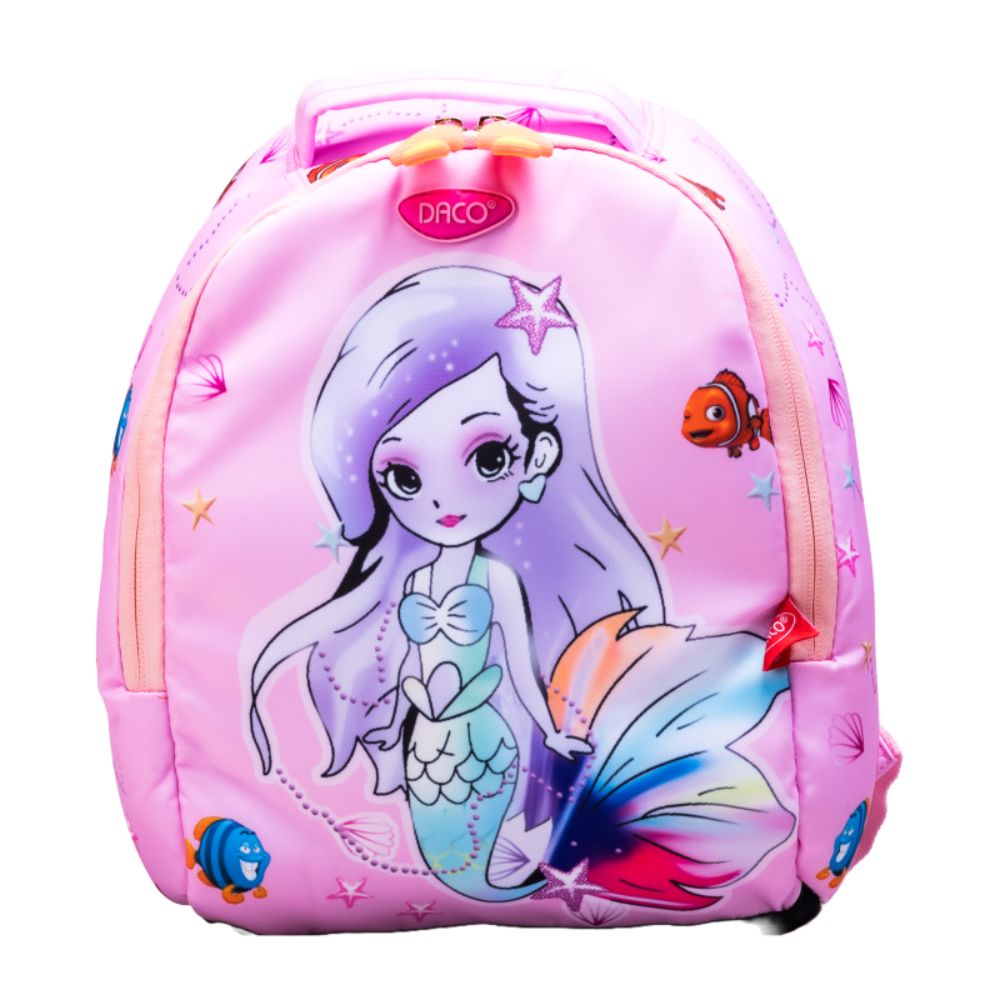 Ghiozdan Gradinita Daco, Dimensiuni 30x24x11 cm, Model Sirena, Bretele cu Burete Reglabile, Material Poliester, Culoare roz