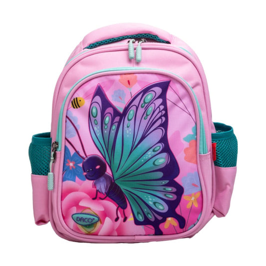 Ghiozdan Gradinita Daco, Dimensiuni 30x24x11 cm, Model Fluture, Bretele cu Burete Reglabile, Material Poliester, Culoare Roz
