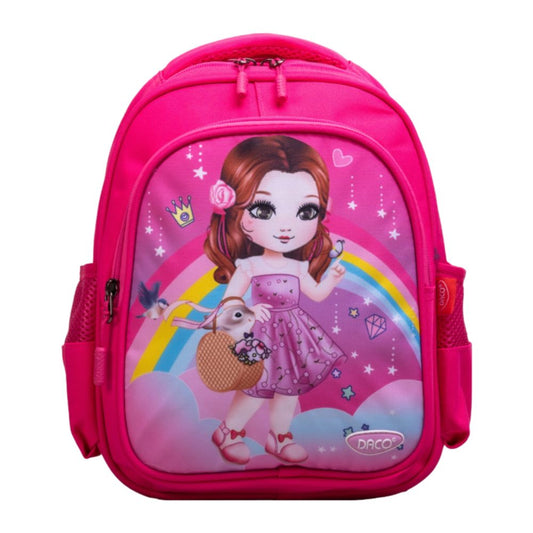 Ghiozdan Gradinita Daco, Dimensiuni 30x24x11 cm, Model Printesa, Bretele cu Burete Reglabile, Material Poliester, Culoare Roz