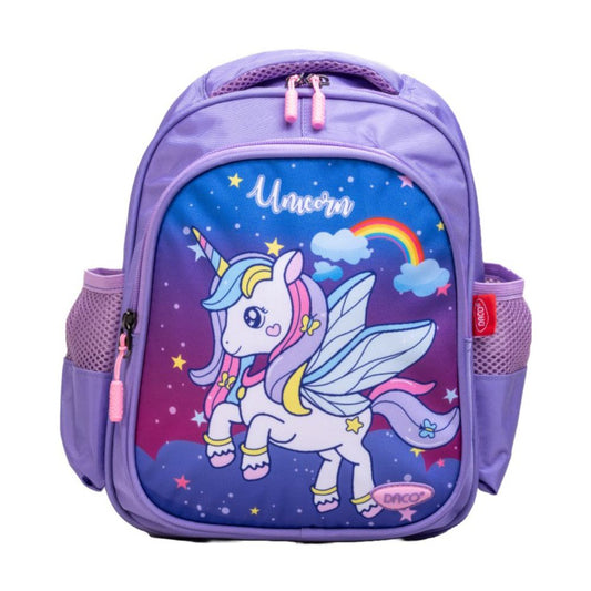 Ghiozdan Gradinita Daco, Dimensiuni 30x24x11 cm, Model Unicorn, Bretele cu Burete Reglabile, Material Poliester, Culoare Mov