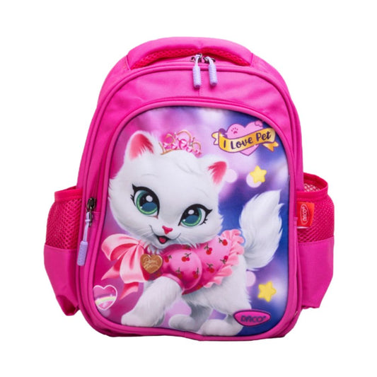 Ghiozdan Gradinita Daco, Dimensiuni 30x24x11 cm, Model I Love Pet, Bretele cu Burete Reglabile, Material Poliester, Culoare Roz