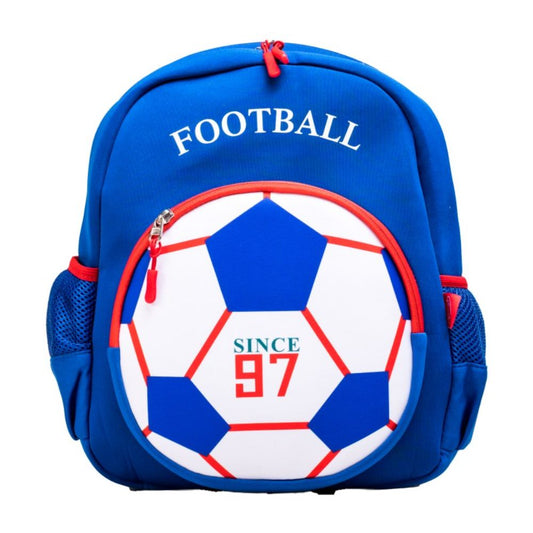 Ghiozdan Gradinita Daco, Dimensiuni 33x32x13 cm, Model Fotbal, Bretele cu Burete Reglabil, Material Poliester, Culoare Albastru