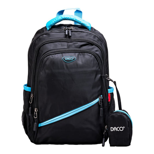 Ghiozdan Scolar cu Borseta Daco, Dimensiuni 38x30x17 cm, Model Clasic, Bretele cu Burete Reglabile si Patru Fermoare, Material Poliester, Culoare Negru