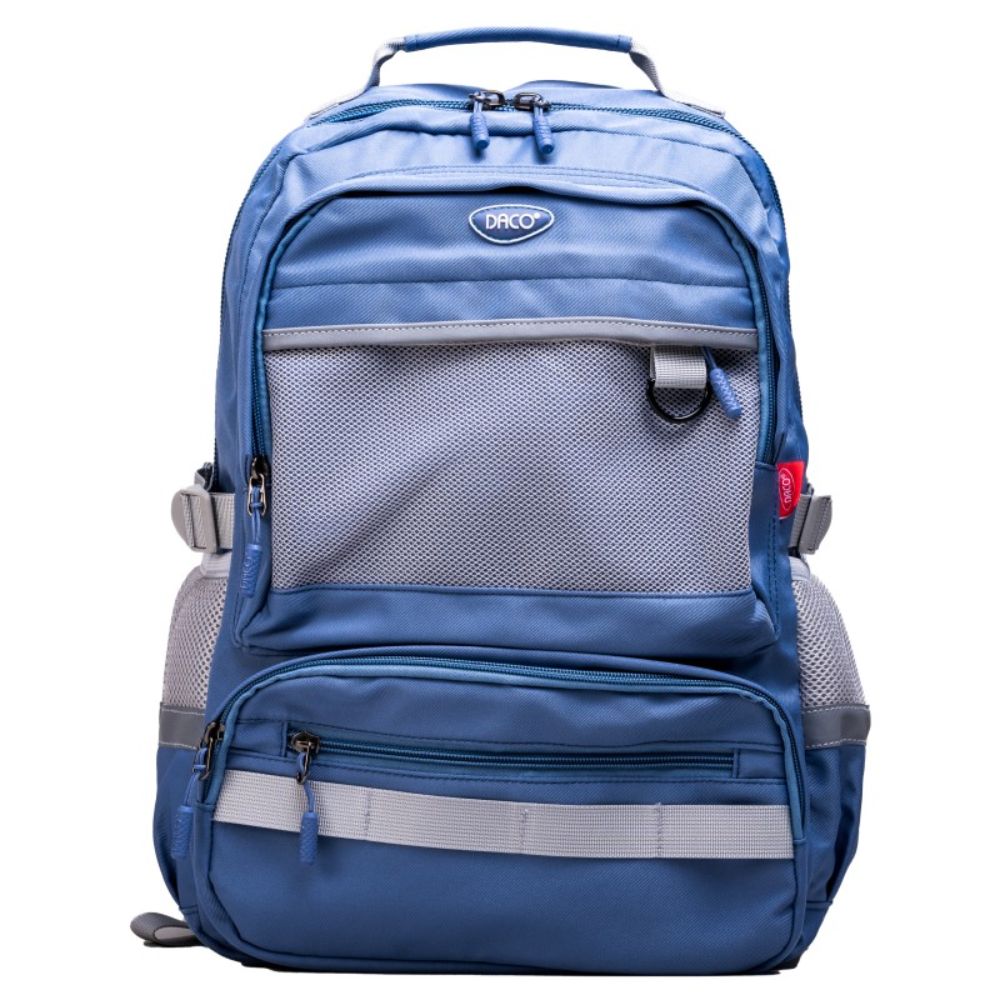 Ghiozdan Scolar Daco, Dimensiuni 46x32x18 cm, Bretele cu Burete Reglabile, Material Poliester, Culoare Albastru/Gri