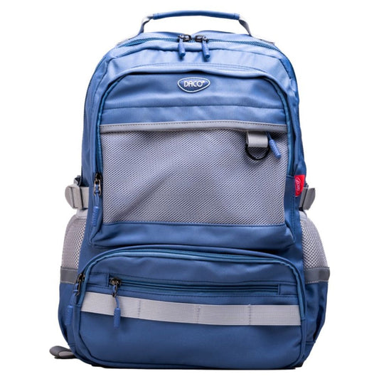 Ghiozdan Scolar Daco, Dimensiuni 46x32x18 cm, Bretele cu Burete Reglabile, Material Poliester, Culoare Albastru/Gri