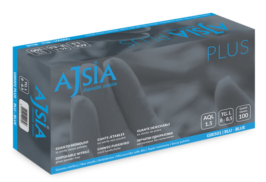 Manusi Nitril Ajsia Plus, Unica Folosinta, Nepudrate, 0.12mm, 100 Buc/cutie - Albastre - Marime Xl