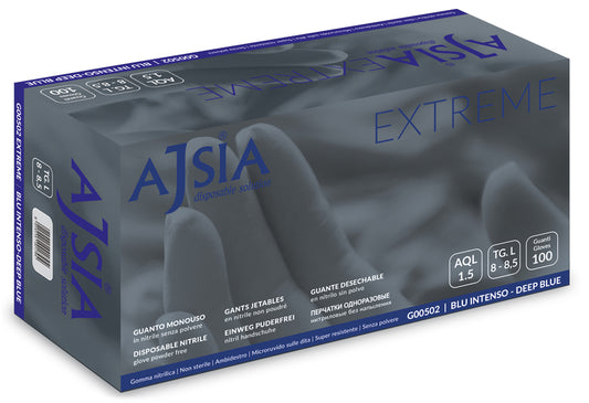 Manusi Nitril Ajsia Extreme, Unica Folosinta, Nepudrate, 0.13mm, 100 Buc/cutie -albastru Intens- M