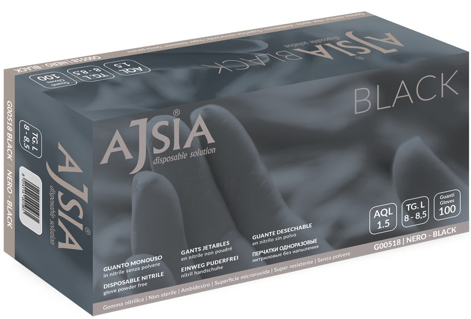Manusi Nitril Ajsia Black, Unica Folosinta, Nepudrate, 0.13mm, 100 Buc/cutie - Negre - Marime L