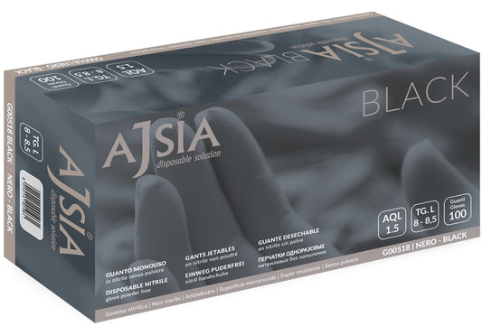 Manusi Nitril Ajsia Black, Unica Folosinta, Nepudrate, 0.13mm, 100 Buc/cutie - Negre - Marime L