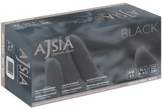 Manusi Nitril Ajsia Black, Unica Folosinta, Nepudrate, 0.13mm, 100 Buc/cutie - Negre - Marime M
