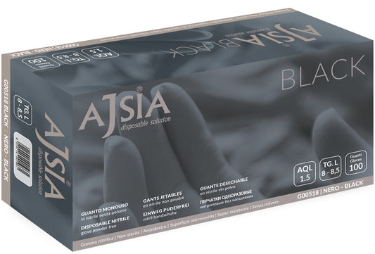Manusi Nitril Ajsia Black, Unica Folosinta, Nepudrate, 0.13mm, 100 Buc/cutie - Negre - Marime S