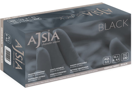 Manusi Nitril Ajsia Black, Unica Folosinta, Nepudrate, 0.13mm, 100 Buc/cutie - Negre - Marime Xl