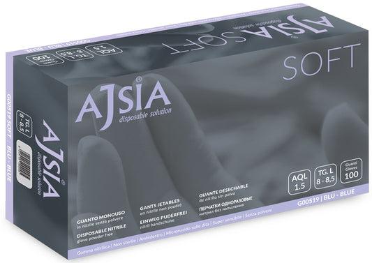 Manusi Nitril Ajsia Soft, Unica Folosinta, Nepudrate, 0.09mm, 100 Buc/cutie - Albastre - Marime L