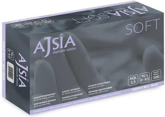 Manusi Nitril Ajsia Soft, Unica Folosinta, Nepudrate, 0.09mm, 100 Buc/cutie - Albastre - Marime S