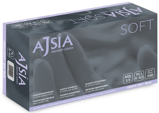 Manusi Nitril Ajsia Soft, Unica Folosinta, Nepudrate, 0.09mm, 100 Buc/cutie - Albastre - Marime Xl