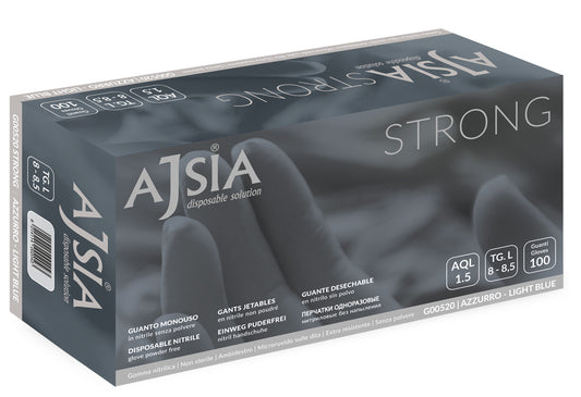 Manusi Nitril Ajsia Strong, Unica Folosinta, Nepudrate, 0.19mm, 100 Buc/cutie - Albastre -marime L