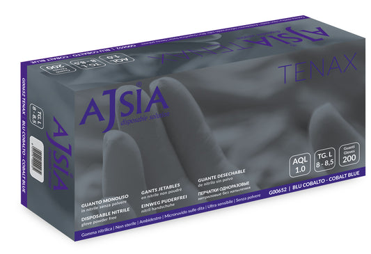 Manusi Nitril Ajsia Tenax, Unica Folosinta, Nepudrate, 0.09mm, 200 Buc/cutie - Albastru Cobalt - Xl