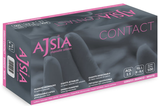 Manusi Latex Ajsia Contact, Unica Folosinta, Nepudrate, 0.11mm, 100 Buc/cutie - Albe - Marime L