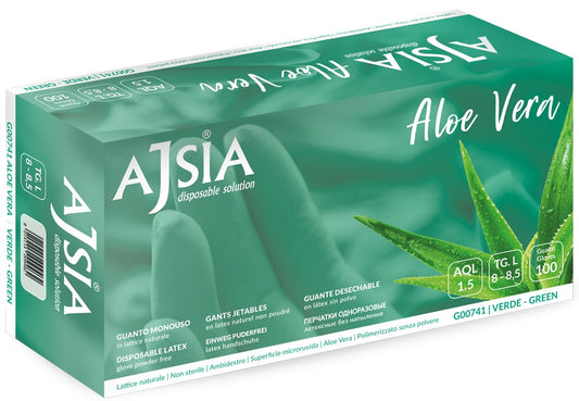 Manusi Latex Ajsia Aloe Vera, Unica Folosinta, Nepudrate, 0.16mm, 100 Buc/cutie - Verzi - Marime L