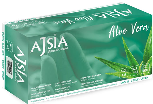 Manusi Latex Ajsia Aloe Vera, Unica Folosinta, Nepudrate, 0.16mm, 100 Buc/cutie - Verzi - Marime S