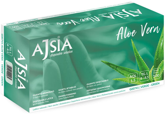Manusi Latex Ajsia Aloe Vera, Unica Folosinta, Nepudrate, 0.16mm, 100 Buc/cutie - Verzi - Marime Xl