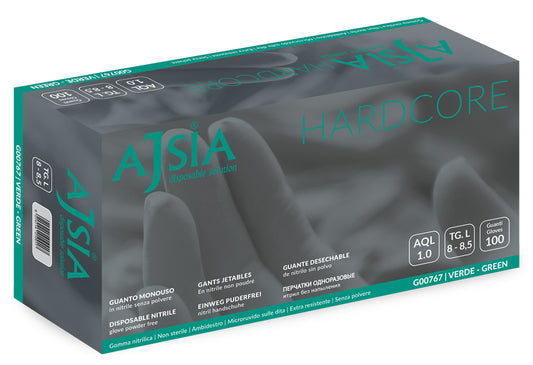 Manusi Nitril Ajsia Hard Core, Unica Folosinta, Nepudrate, 0.15mm, 100 Buc/cutie - Verzi-marime M