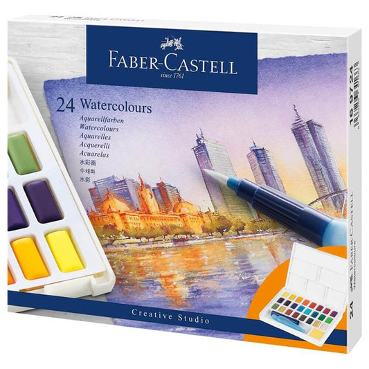 Acuarele cu Pensula si Rezervor Apa Faber-Castell Creative Studio, 24 Culori, Culori Pictura, Faber Castell Acuarele, Acuarele Scoala, Culori pentru Pictat, Acuarele Pictura, Paleta de Acuarele, Set Culori Acuarele, Acuarele Scoala, Materiale de Pictura