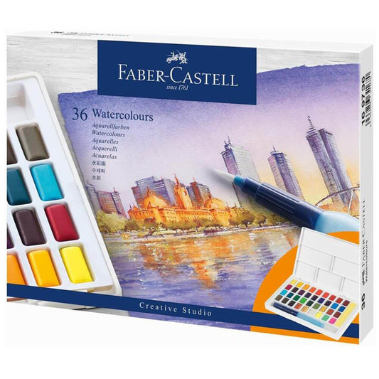 Acuarele cu Pensula si Rezervor Apa Faber-Castell Creative Studio, 36 Culori, Culori Pictura, Faber Castell Acuarele, Acuarele Scoala, Culori pentru Pictat, Acuarele Pictura, Paleta de Acuarele, Set Culori Acuarele, Acuarele Scoala, Materiale de Pictura