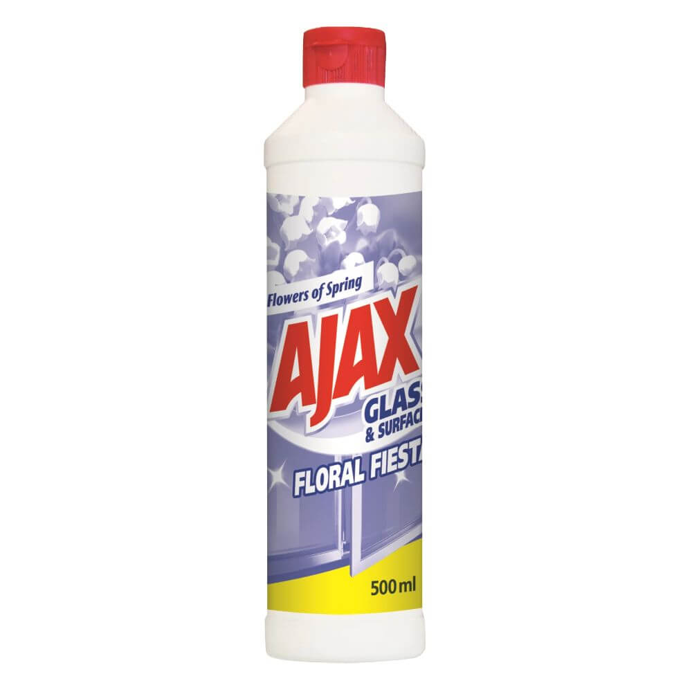 Solutie Curatat Geamuri Ajax Flowers of Spring, 500 ml, Flacon, Solutie Curatat Geamuri cu Parfum Floral, Solutie Geamuri Parfum Flori de Primavara, Solutie Curatat Ferestre, Detergent Curatat Suprafete din Sticla, Solutie Lustruit Geamuri